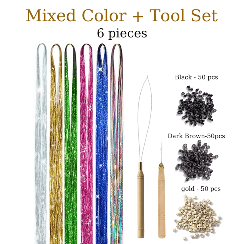 48 Inch Fairy Hair Tinsel Kit  1200 Sparkling Hair Extensions In 12 Colors 1