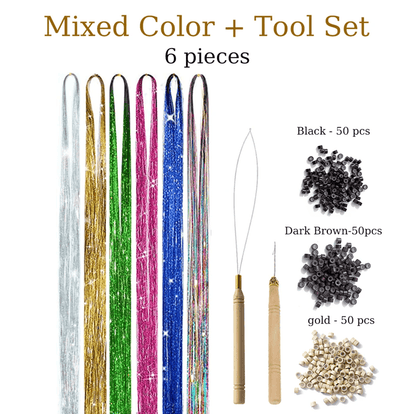 48 Inch Fairy Hair Tinsel Kit  1200 Sparkling Hair Extensions In 12 Colors 1