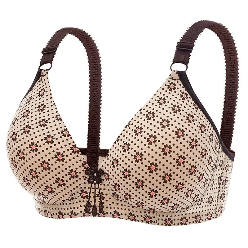 Women Comfortable Printed Mum Bra, Lightweight, Wireless Thin Section Brassiere for Moms