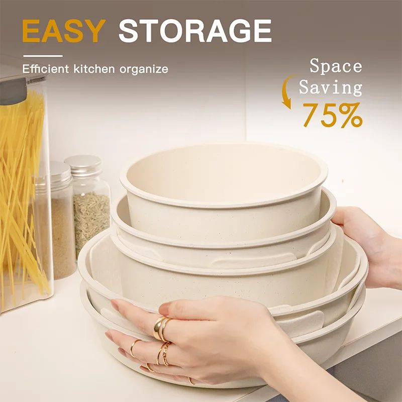 Pots And Pans Set NonStick Astercook Ceramic Cookware Set With Sensor Handles Milky White Complete  2