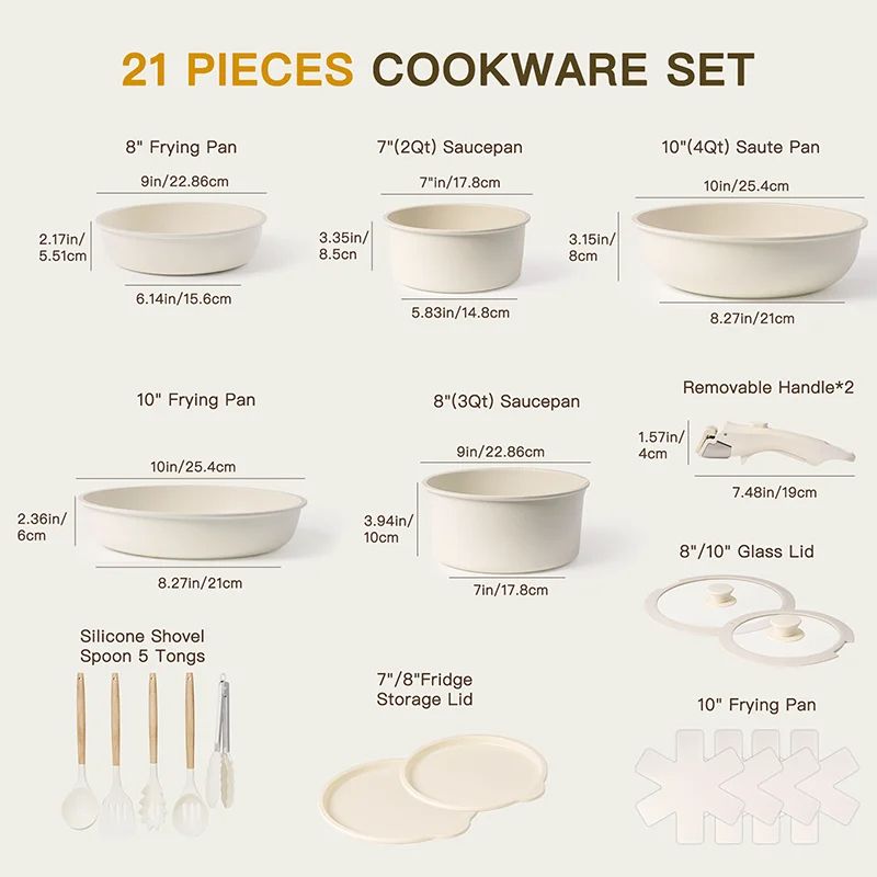 Pots And Pans Set NonStick Astercook Ceramic Cookware Set With Sensor Handles Milky White Complete  5