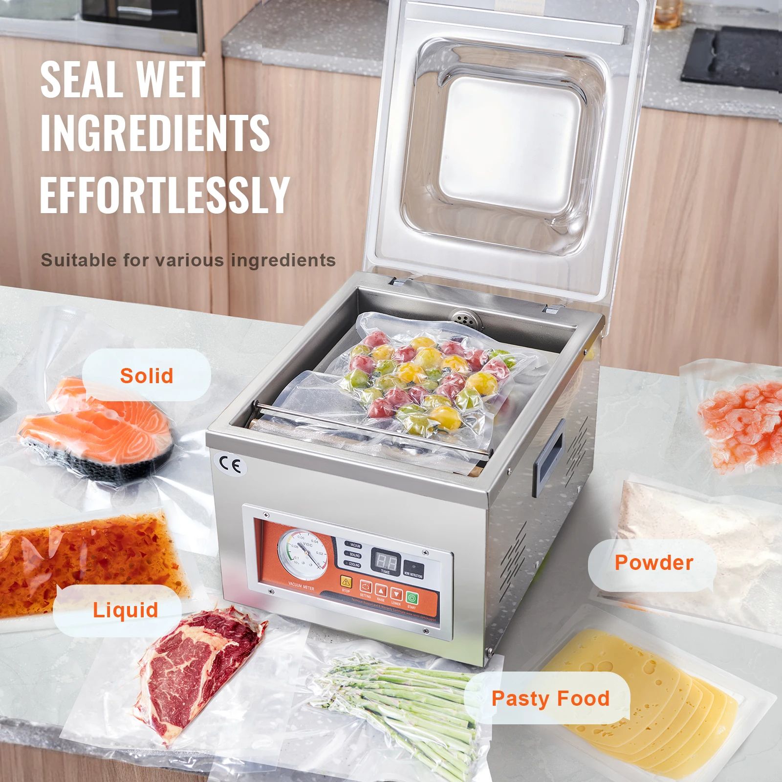 Chamber Vacuum Sealer Heavy Duty Kitchen Vacuum Packing Machine For Home Meats Marinades  Wet Foods 5