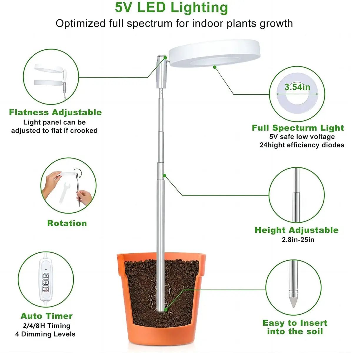 LED Grow Light Full Spectrum Plant Light For Indoor Hydroponics Height Adjustable With Auto OnOff T 2