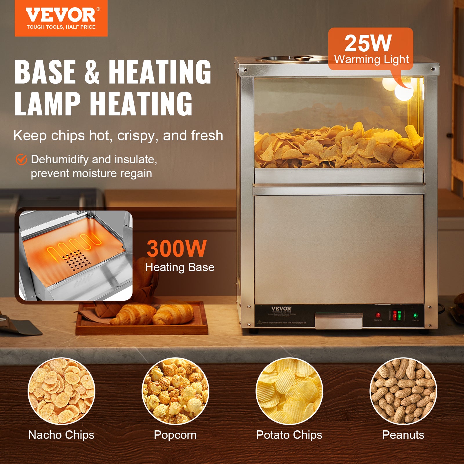 Commercial Nacho Chip Warmer, 84.5QT Nacho Machine with Deflection Board for Popcorn, Potato Chips & More