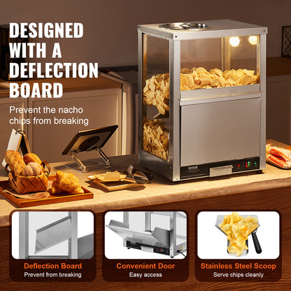 Commercial Nacho Chip Warmer, 84.5QT Nacho Machine with Deflection Board for Popcorn, Potato Chips & More