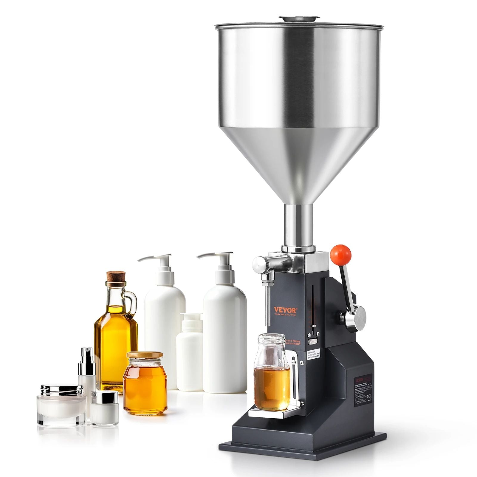 VEVOR Manual Liquid Filling Machine, Adjustable Paste Bottle Filler with Hopper for Water, Juice, Shampoo, Honey, Cream
