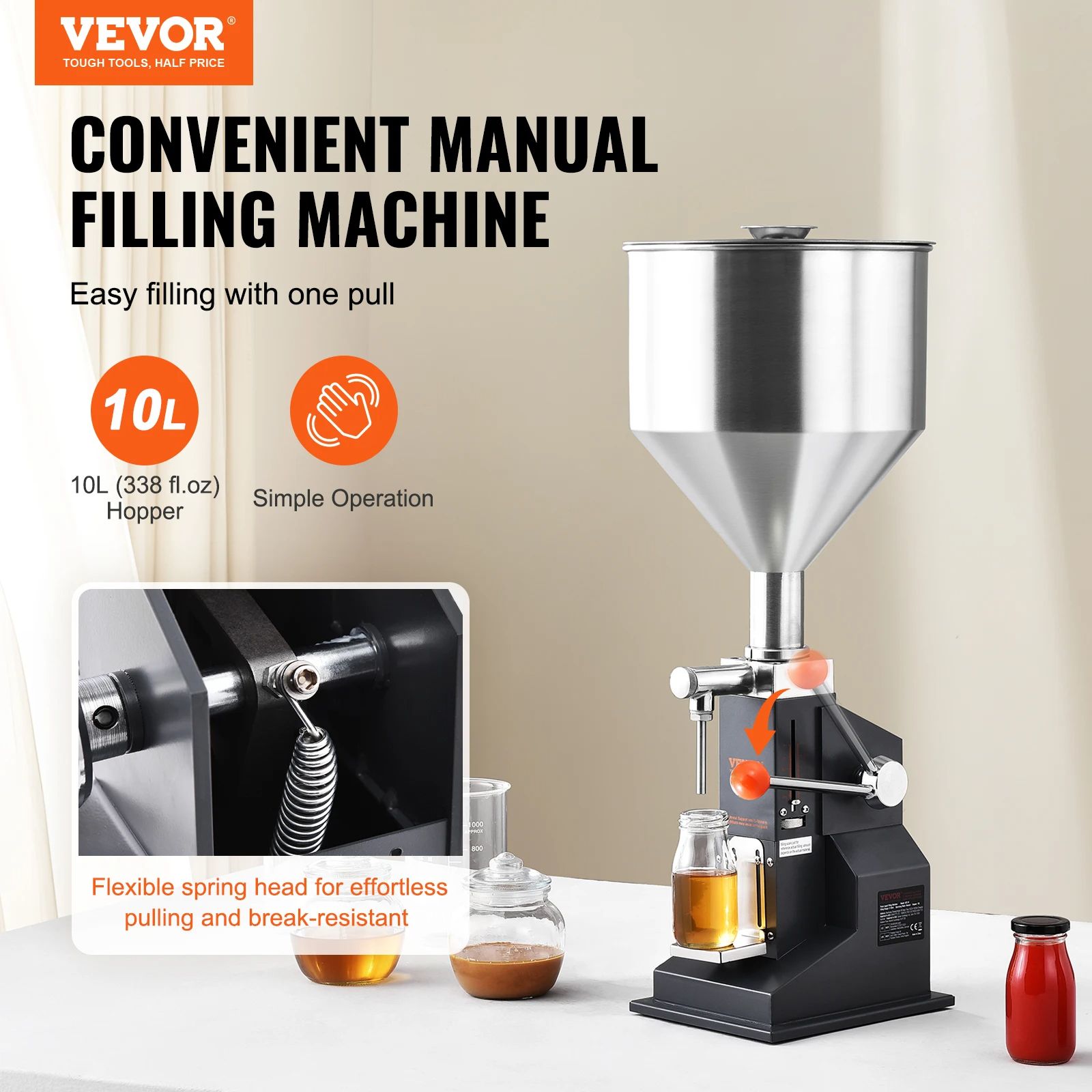 VEVOR Manual Liquid Filling Machine Adjustable Paste Bottle Filler With Hopper For Water Juice Sham