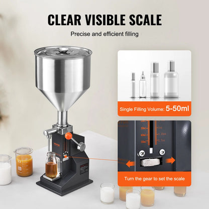 VEVOR Manual Liquid Filling Machine Adjustable Paste Bottle Filler With Hopper For Water Juice Sham