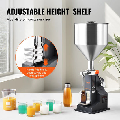 VEVOR Manual Liquid Filling Machine Adjustable Paste Bottle Filler With Hopper For Water Juice Sham