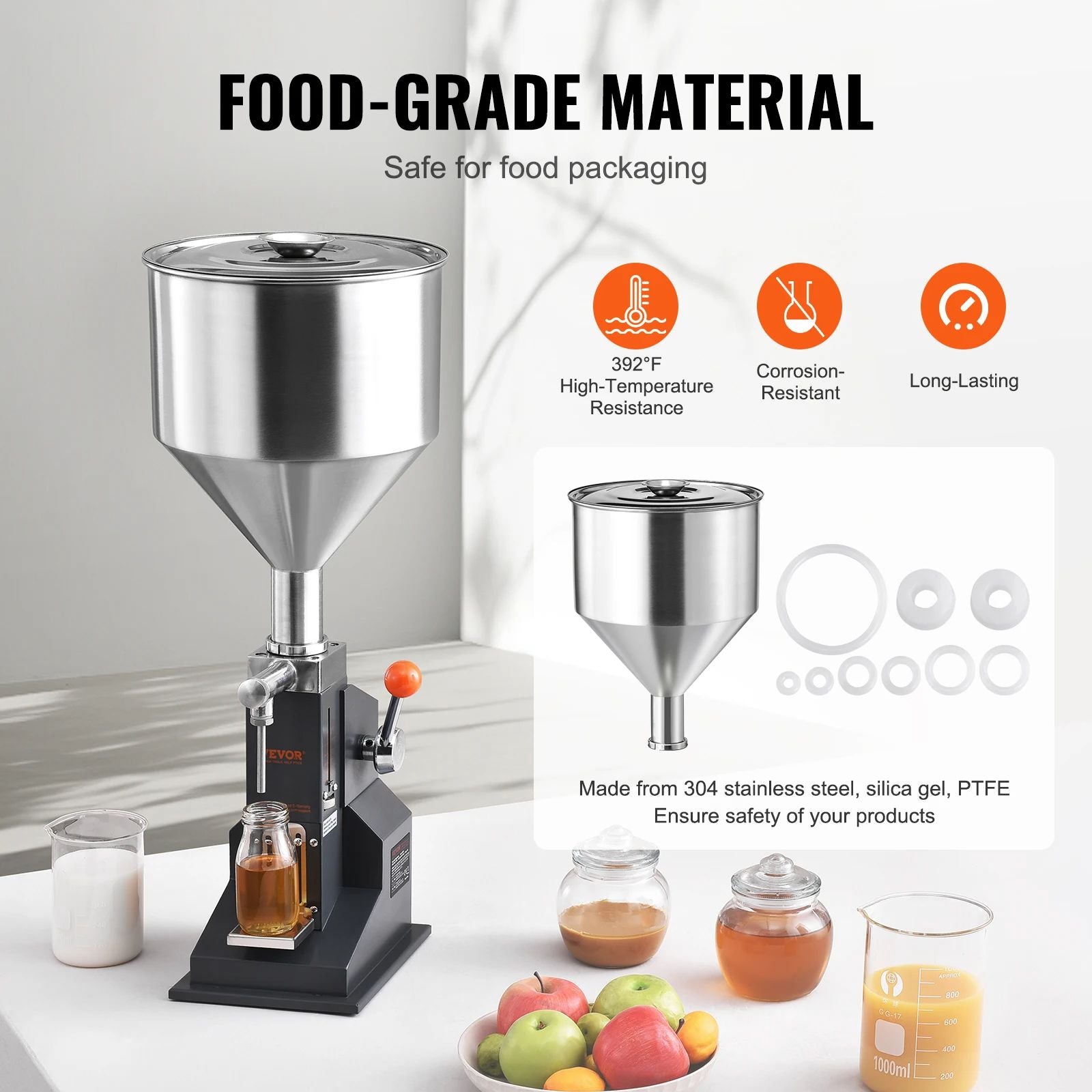 VEVOR Manual Liquid Filling Machine Adjustable Paste Bottle Filler With Hopper For Water Juice Sham