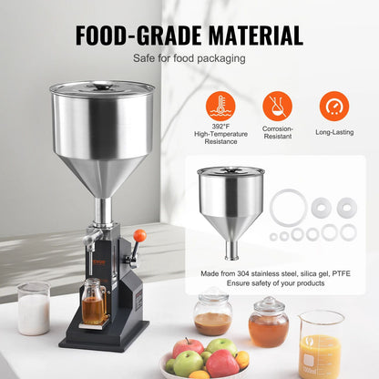 VEVOR Manual Liquid Filling Machine Adjustable Paste Bottle Filler With Hopper For Water Juice Sham