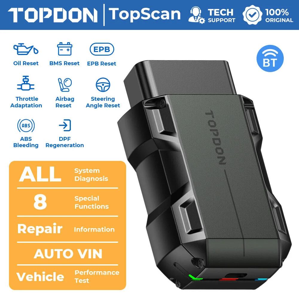 TopScan Lite Smart Diagnostic OBD2 Scanner, Bluetooth Fault Code Reader & DTC Repair Guide