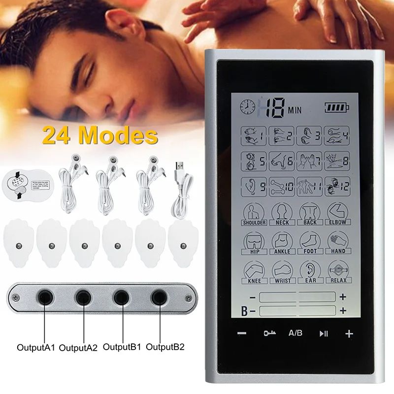 24-Mode TENS Unit Muscle Stimulator – 4 Output Channel Electric EMS Massager for Pain Relief & Body Slimming Therapy