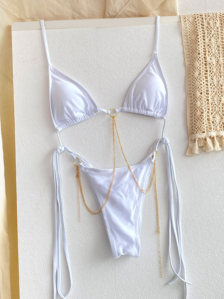 Sexy Triangle Chains Bikini Set With Micro Thongs BandageStyle Swimwear For Women Beachwear Print T 9