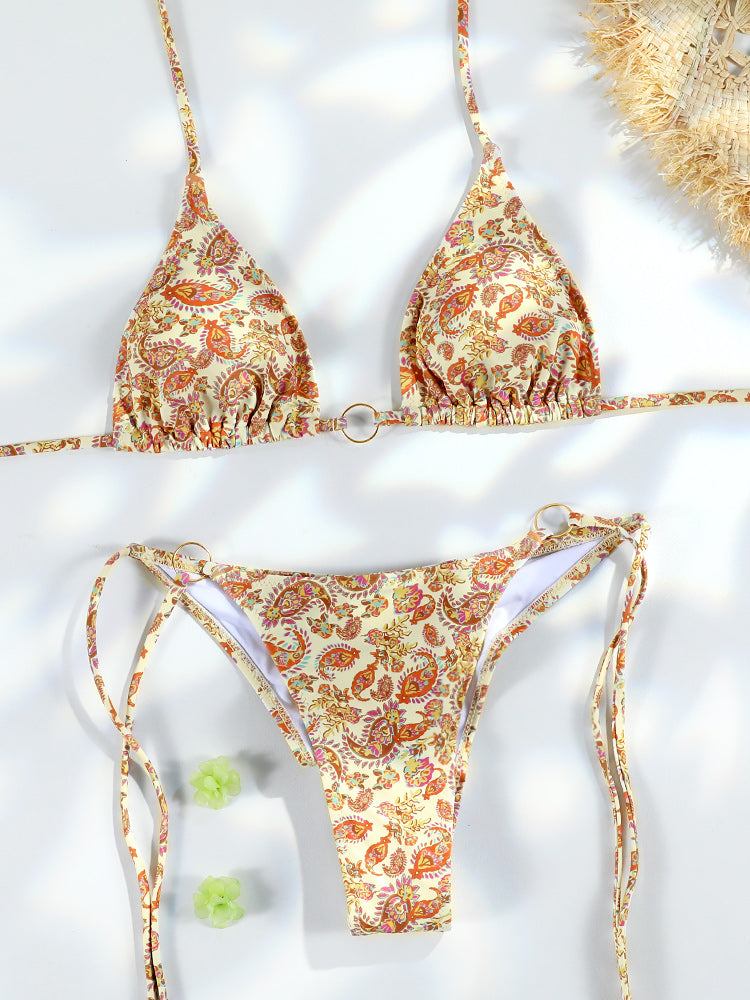 Sexy Triangle Chains Bikini Set With Micro Thongs BandageStyle Swimwear For Women Beachwear Print T 12