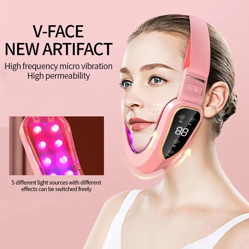 Facial Slimming Vibration Massager with LED Photon Therapy, Heated V Face Lifting Device for Double Chin Reduction