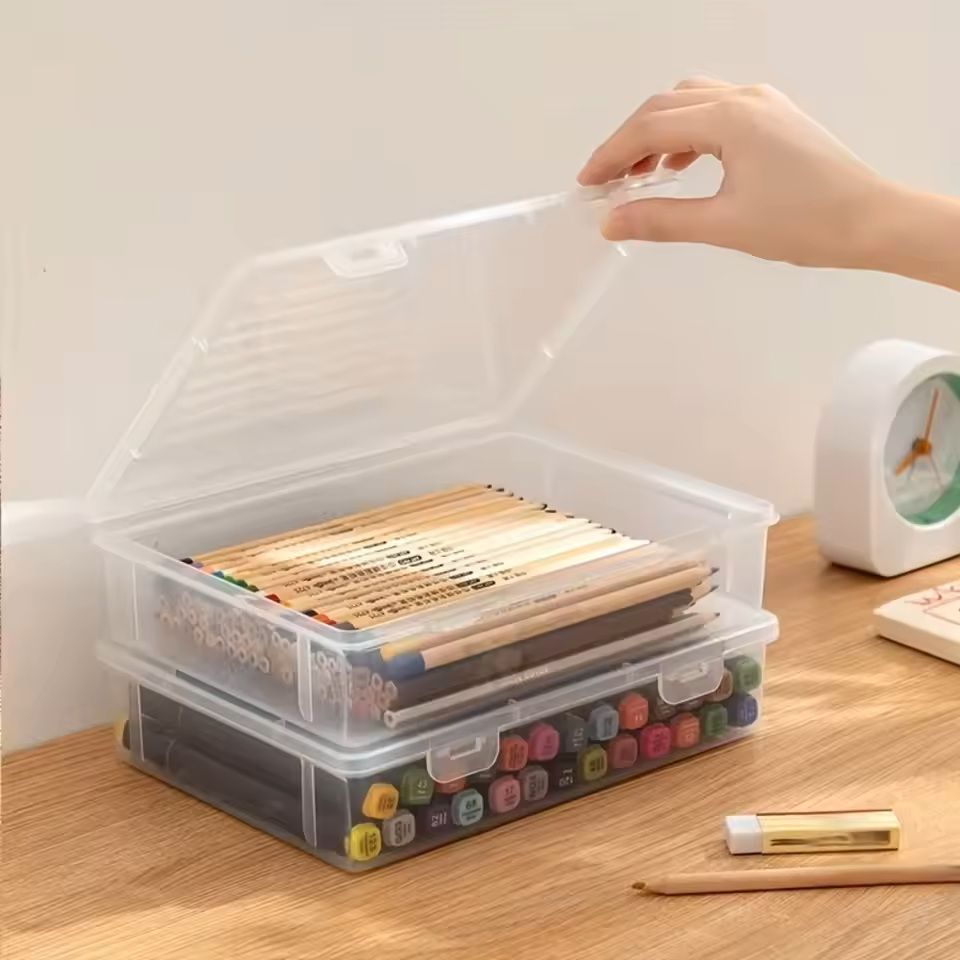 Large Capacity Transparent Plastic Storage Box for Pencils and Sketch Supplies