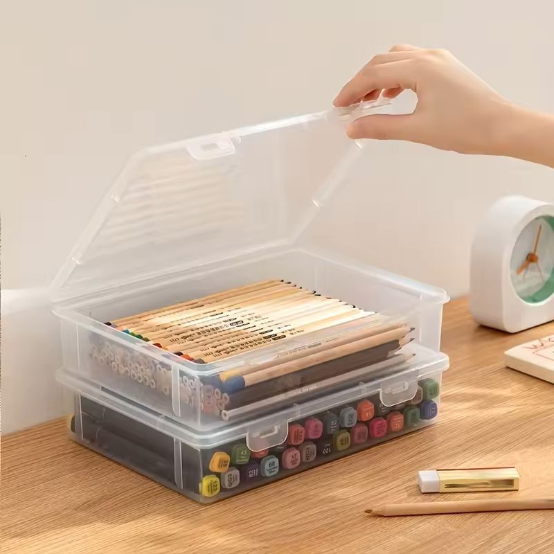 Large Capacity Transparent Plastic Storage Box For Pencils And Sketch Supplies 8