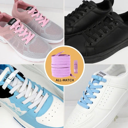 2Pairs Tie Shoe Laces Elastic Laces With Press Lock Widened Flat Shoelaces For Sneakers Kids  Adult 4