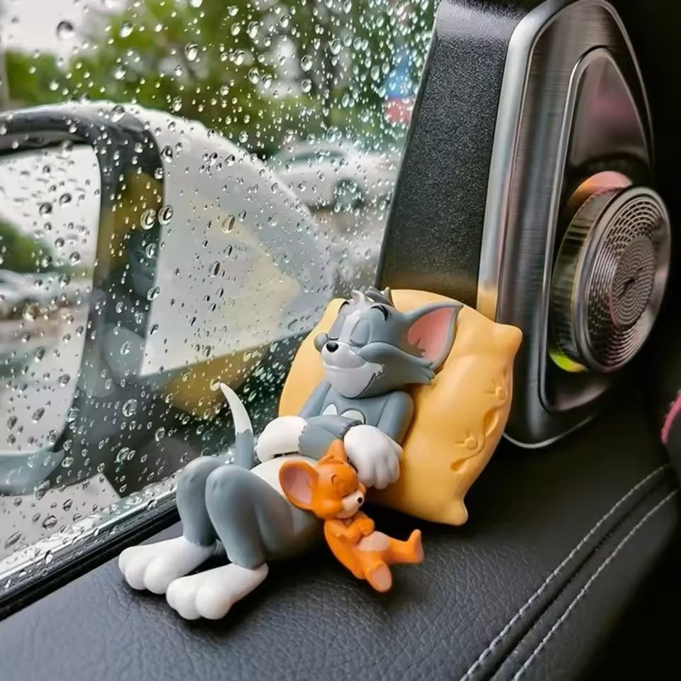 Cartoon Cat and Mouse Figurine Set Cute Desk Decor for Car Home Shelf
