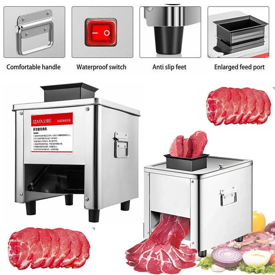 High Power Stainless Steel Automatic Meat Grinder & Electric Fish Vegetable Cutter, Commercial Grade Meat Slicer