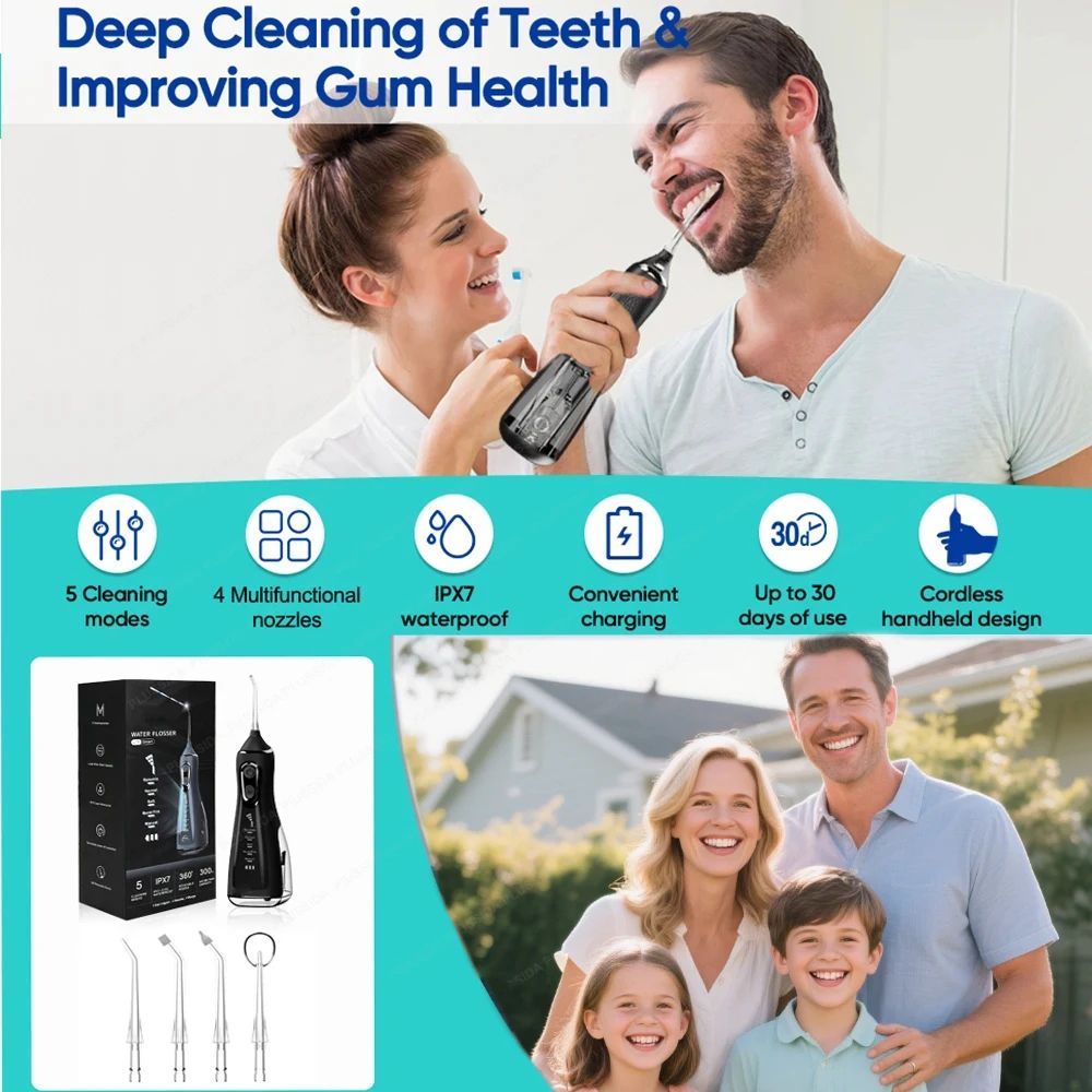 Portable Oral Irrigator Water Flosser Rotating Jet Dental Cleaner Modes Teeth Floss Machine For Pla 2