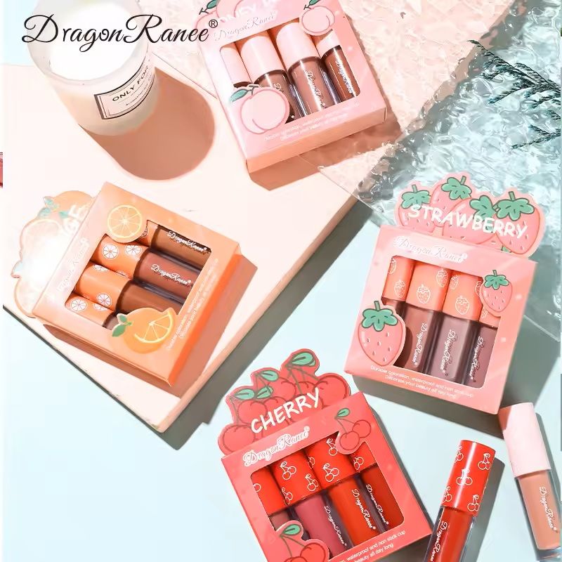 4Piece Mini Velvet Matte Lip Gloss Set LongLasting Lightweight Lip Tint 9
