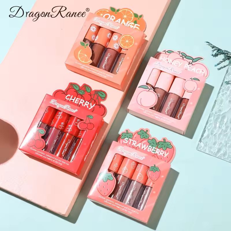 4Piece Mini Velvet Matte Lip Gloss Set LongLasting Lightweight Lip Tint 3
