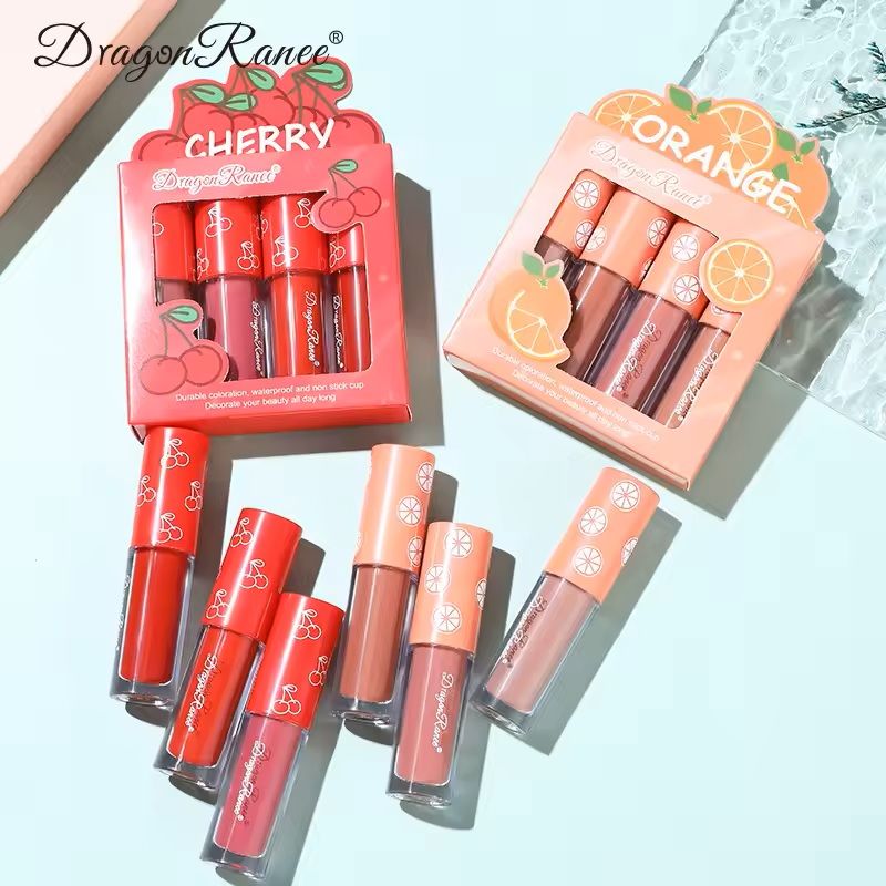 4Piece Mini Velvet Matte Lip Gloss Set LongLasting Lightweight Lip Tint 6