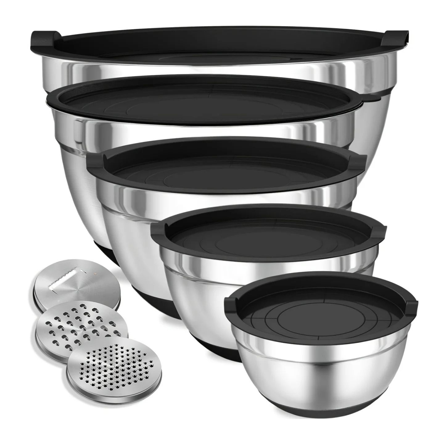 8pcs Mixing Bowls with Airtight Lids Stainless Steel Mixing Bowl Set with Non-Slip Bottoms, Black Bowls for Baking