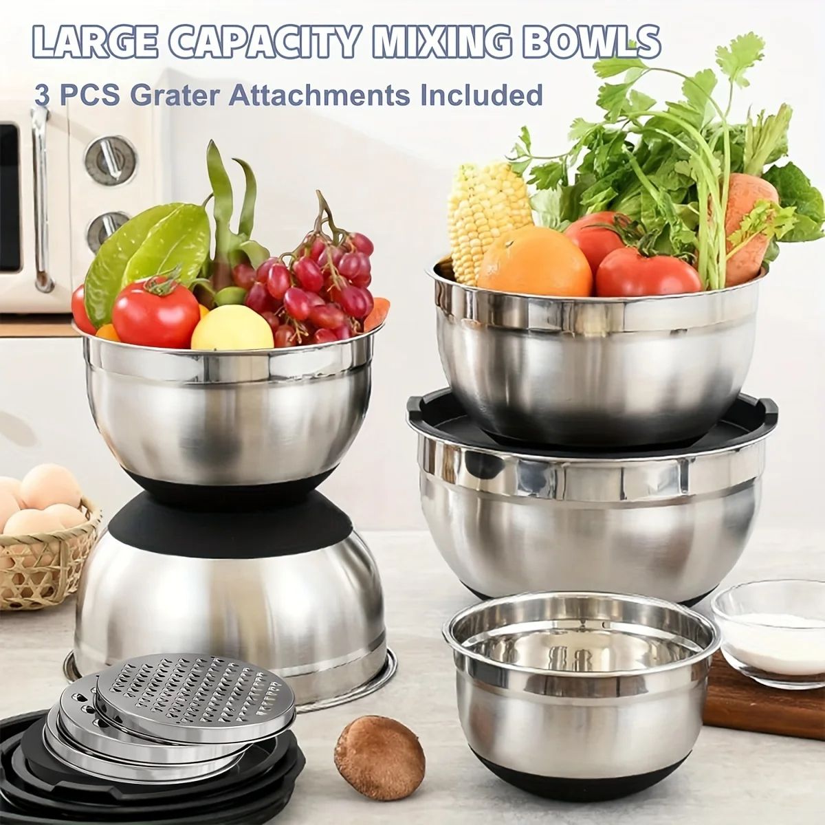 8pcs Mixing Bowls With Airtight Lids Stainless Steel Mixing Bowl Set With NonSlip Bottoms Black Bow 1