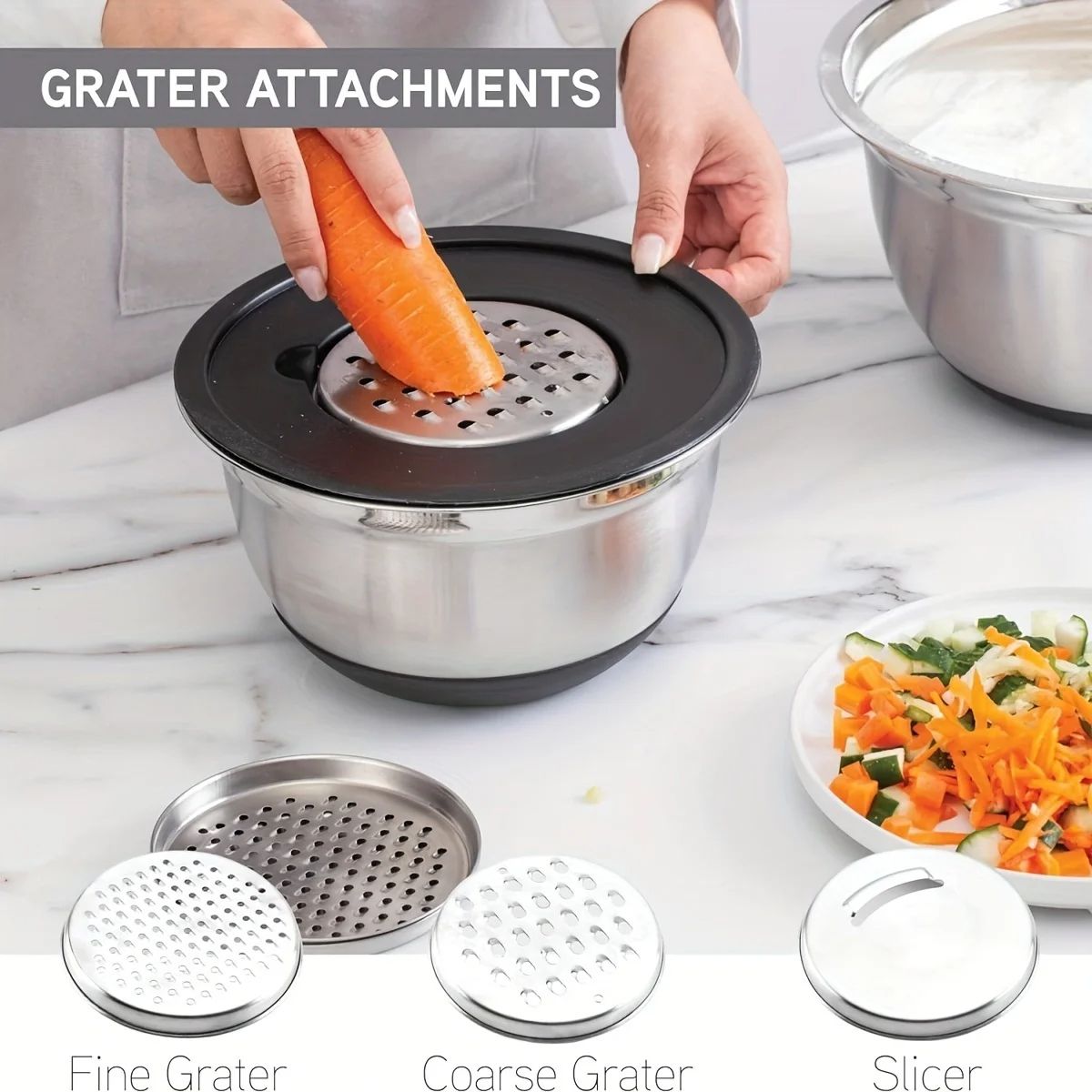 8pcs Mixing Bowls With Airtight Lids Stainless Steel Mixing Bowl Set With NonSlip Bottoms Black Bow 2