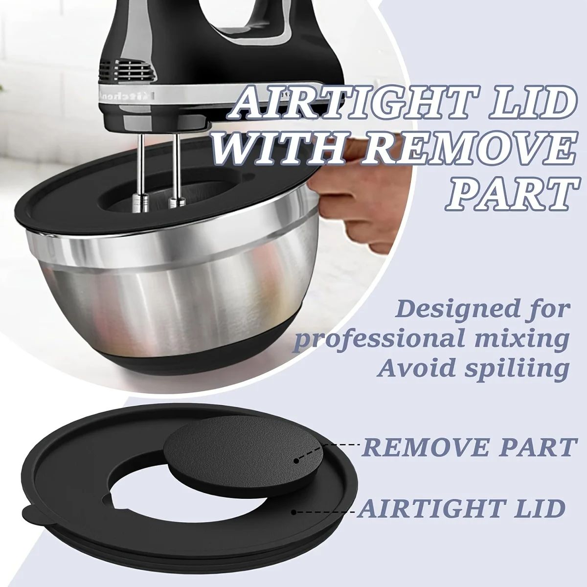 8pcs Mixing Bowls With Airtight Lids Stainless Steel Mixing Bowl Set With NonSlip Bottoms Black Bow 3