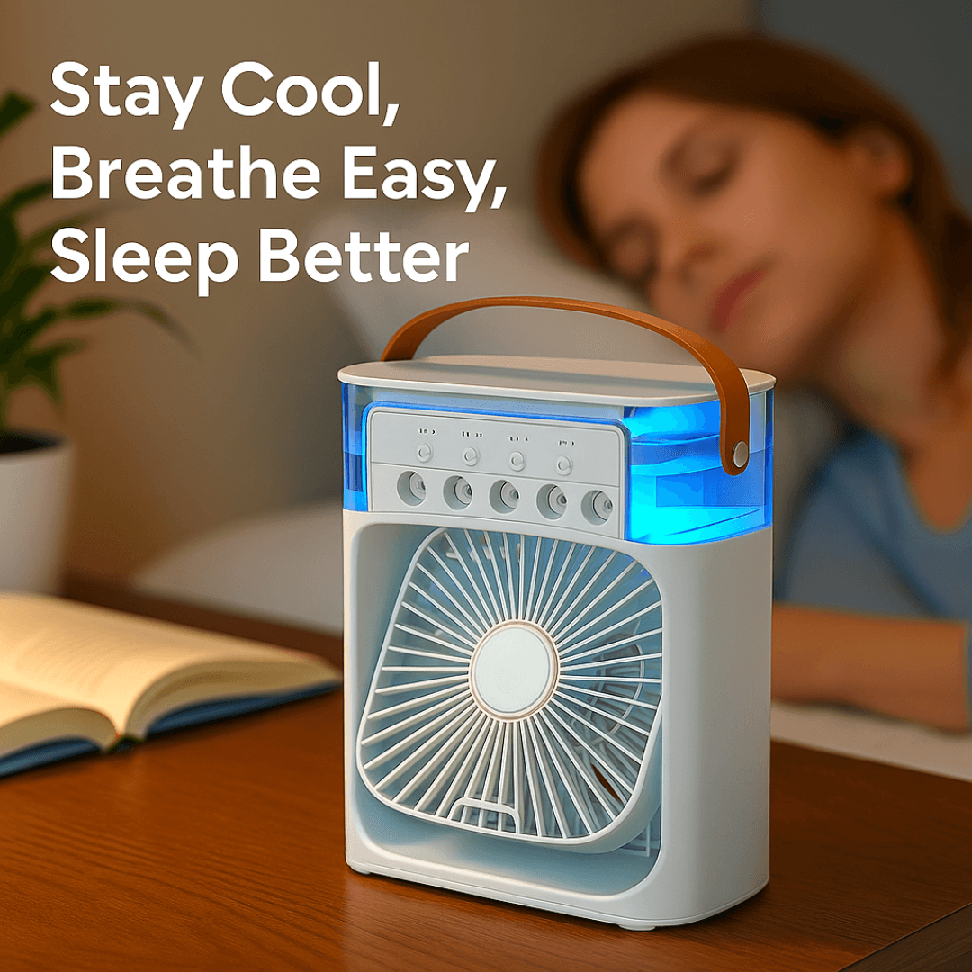 Compact 3-in-1 Mini Air Cooler with LED Night Lights, Portable Air Conditioner Fan & Humidifier for Home & Office Use