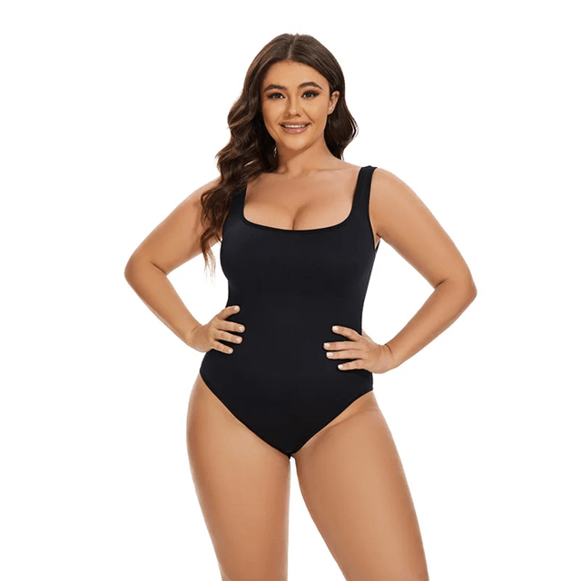GUUDIA Ribbed Tummy Control Bodysuit – Light Compression Shapewear with Open Crotch Design