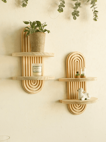 Boho Geometric Wooden Wall Shelf  Natural Wood Modern Wall Decor For Plants And Accents 2