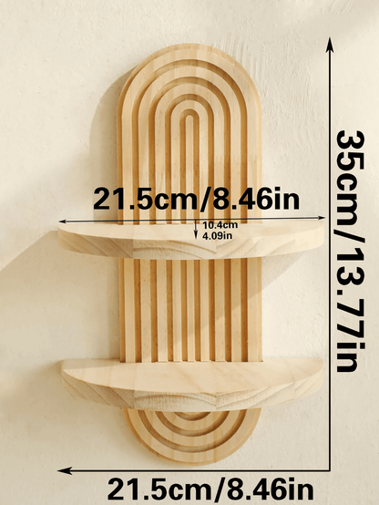 Boho Geometric Wooden Wall Shelf  Natural Wood Modern Wall Decor For Plants And Accents 3