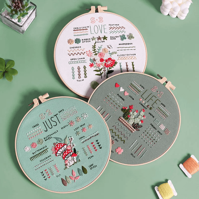 3-Piece Embroidery Kit for Beginners – Stamped Cross Stitch Set with Tools and Practice Patterns