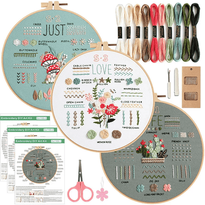 3Piece Embroidery Kit For Beginners  Stamped Cross Stitch Set With Tools And Practice Patterns 3