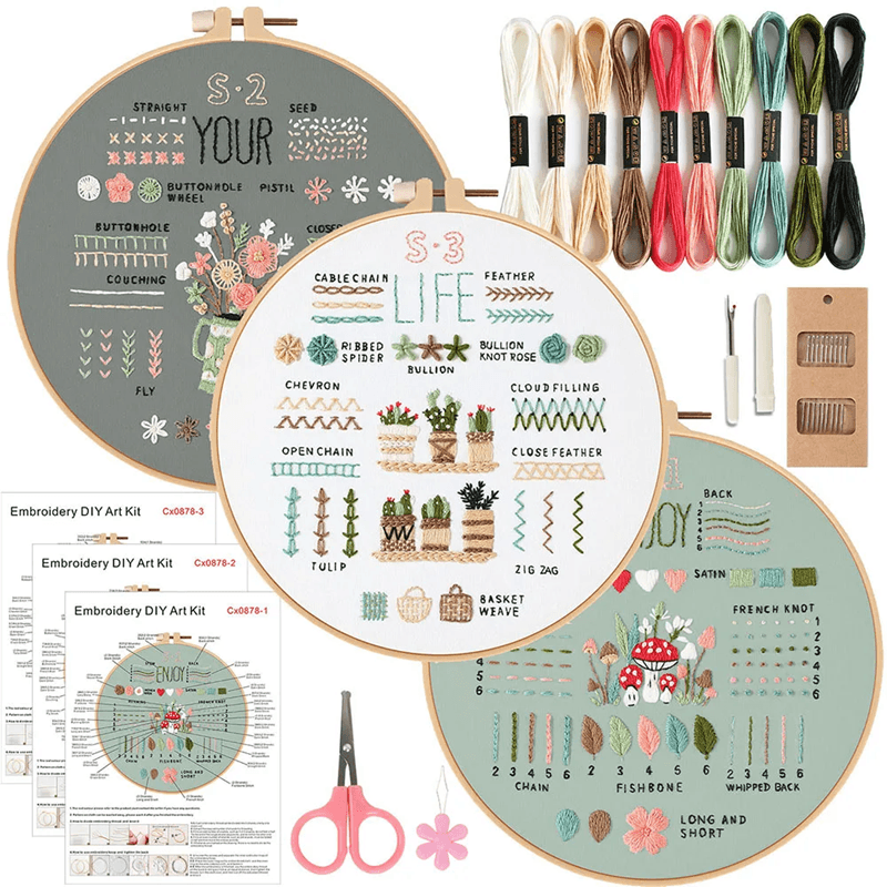 3Piece Embroidery Kit For Beginners  Stamped Cross Stitch Set With Tools And Practice Patterns 1