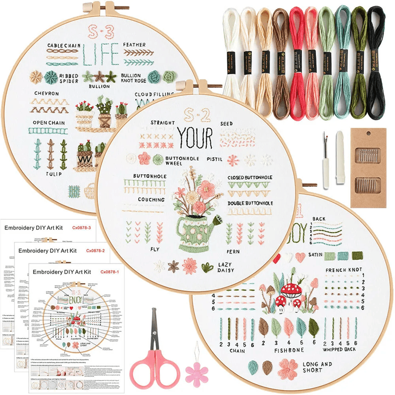 3Piece Embroidery Kit For Beginners  Stamped Cross Stitch Set With Tools And Practice Patterns 2