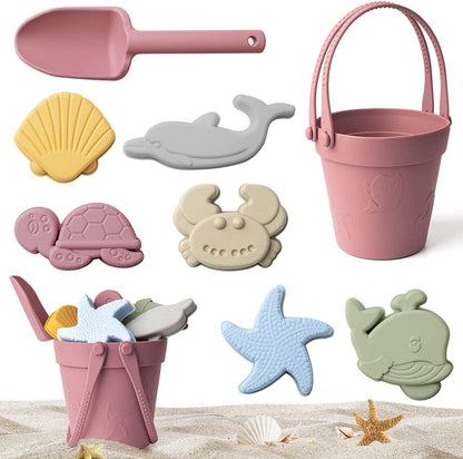 Silicone Kids Beach Toy Set  Durable Sand Bucket And Shovel For Outdoor Play And Travel 6