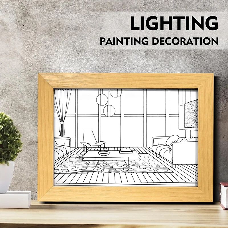 Decorative LED Light Painting USB Plug Dimmable Wall Artwork  Table Lamp Wooden Photo Night Gift 5