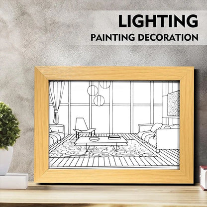 Decorative LED Light Painting USB Plug Dimmable Wall Artwork  Table Lamp Wooden Photo Night Gift 5