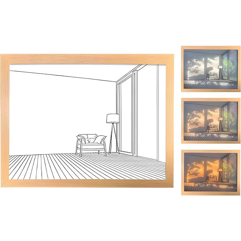 Decorative LED Light Painting USB Plug Dimmable Wall Artwork  Table Lamp Wooden Photo Night Gift 9