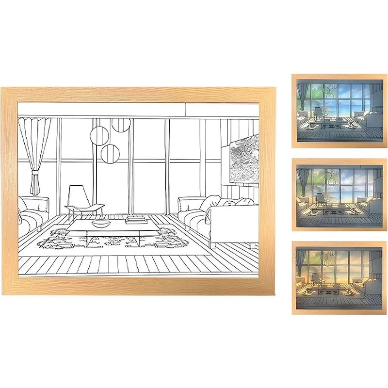 Decorative LED Light Painting USB Plug Dimmable Wall Artwork  Table Lamp Wooden Photo Night Gift 7