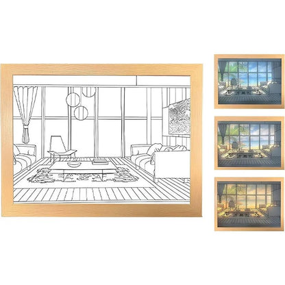 Decorative LED Light Painting USB Plug Dimmable Wall Artwork  Table Lamp Wooden Photo Night Gift 7
