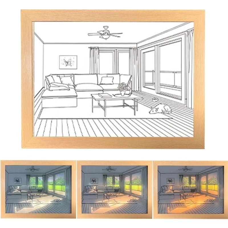 Decorative LED Light Painting USB Plug Dimmable Wall Artwork  Table Lamp Wooden Photo Night Gift 8