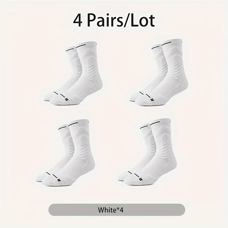 4-Pair Breathable Mens Basketball Socks – Cushioned Mid-Calf Sports Socks for Performance and Comfort