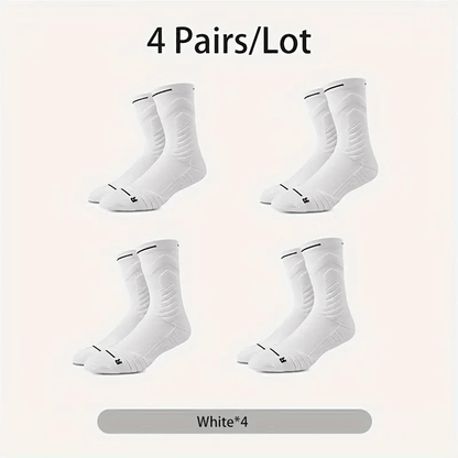 4-Pair Breathable Mens Basketball Socks – Cushioned Mid-Calf Sports Socks for Performance and Comfort